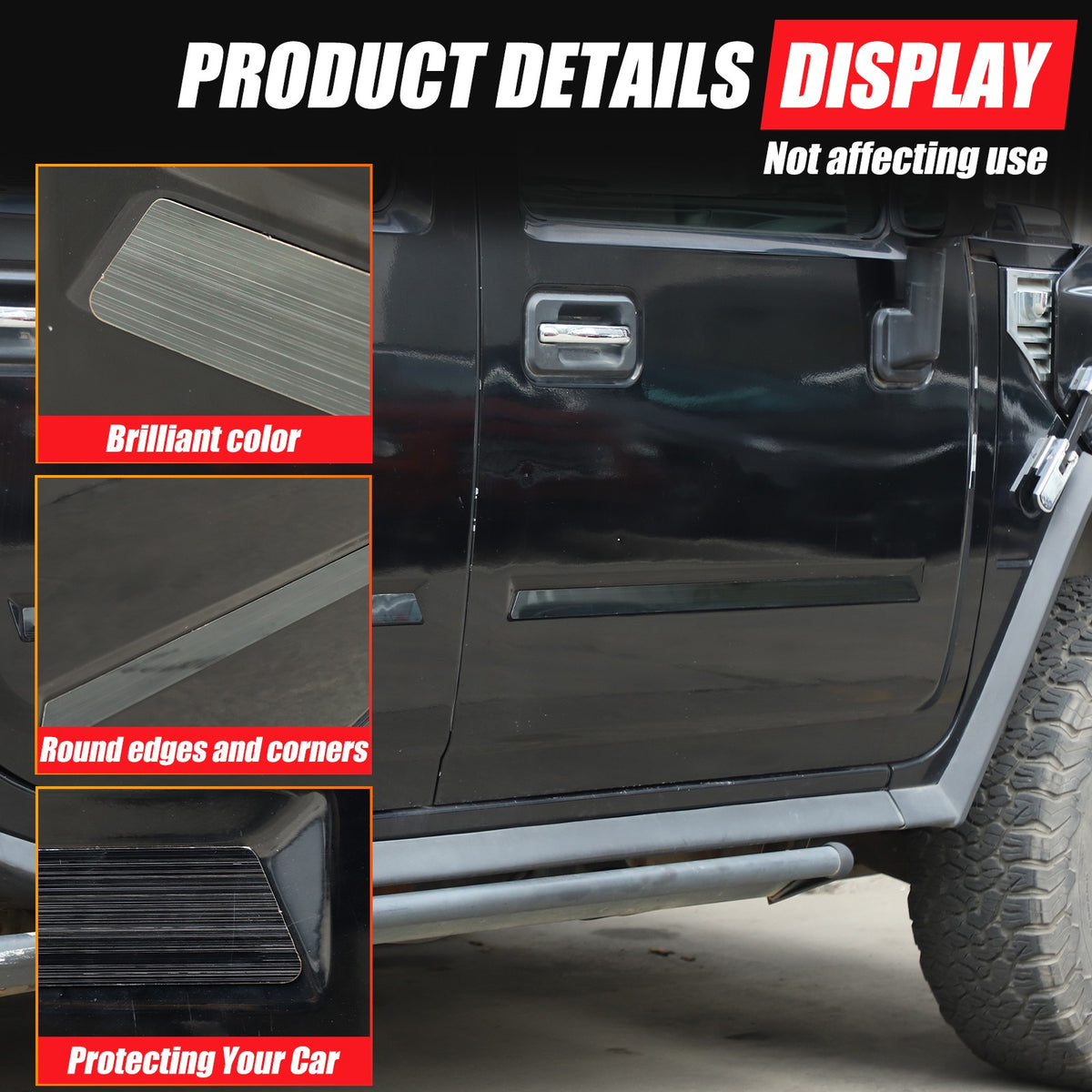 Black Titanium Stainless Steel Body Molding Trim Strips For Hummer H2 2003‑2009 8