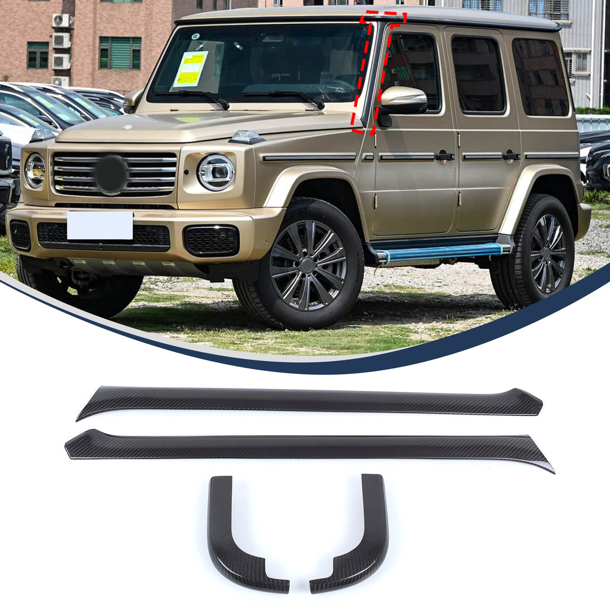 Real Carbon Fiber A-Pillar Trim Cover For Benz G-Class G500 W465 2025+ US 3