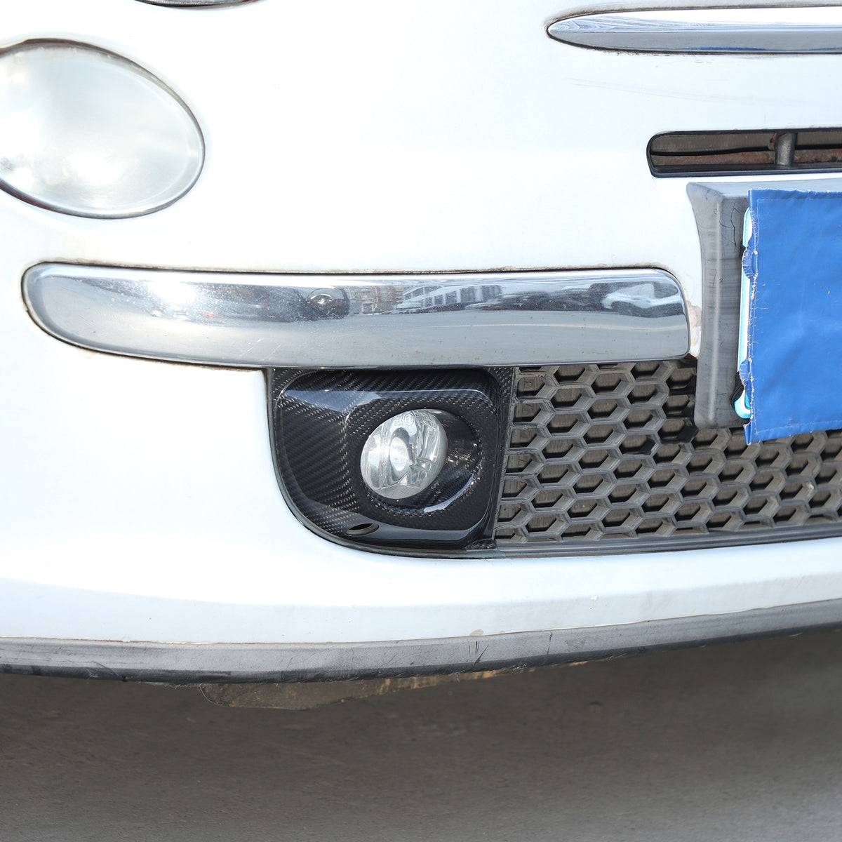 Real Carbon Fiber Front Fog Light Frame Trim For Fiat 500 312 2011-2015 9