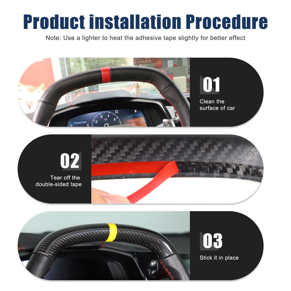 Yellow Top Real Carbon Fiber Steering Wheel Cover Trim For Corvette C8 20+ 4