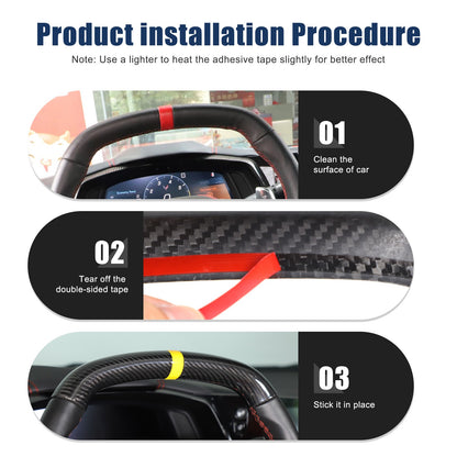 Yellow Top Real Carbon Fiber Steering Wheel Cover Trim For Corvette C8 20+ 4