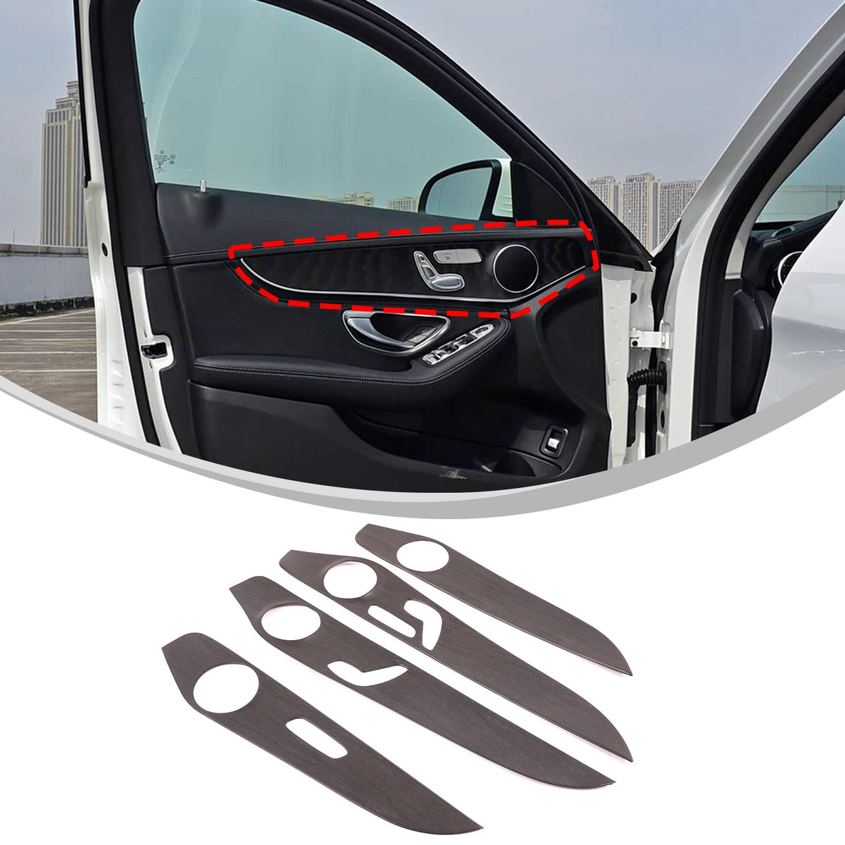 Oak Wood Grain ABS Interior Door Panel Trim For Benz C-Class W205 2015-2021 US 12