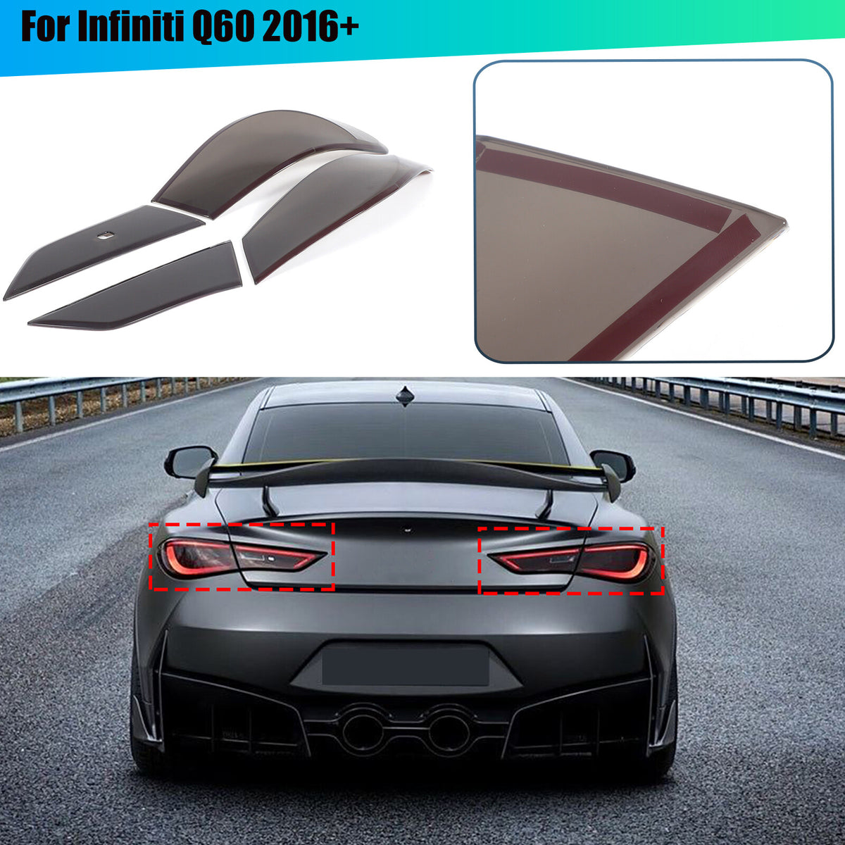 Smoked Black Rear Tail Light Guard Decor Cover Trim Bezel For Infiniti Q60 2016+ 1