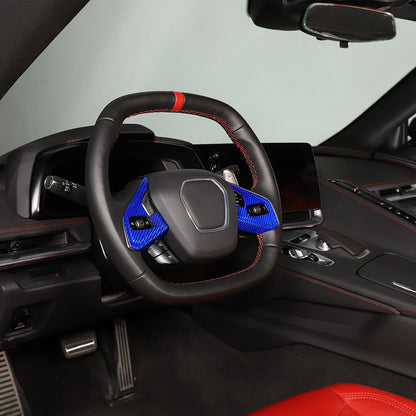 Blue Real Carbon fiber Steering Wheel Button Cover Trim For Corvette C8 2020-26 14