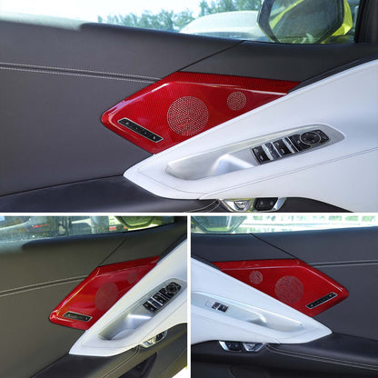 Red Carbon Door Sound Speaker Cover Trim For Corvette C8 2020 2021 2026 2026 8