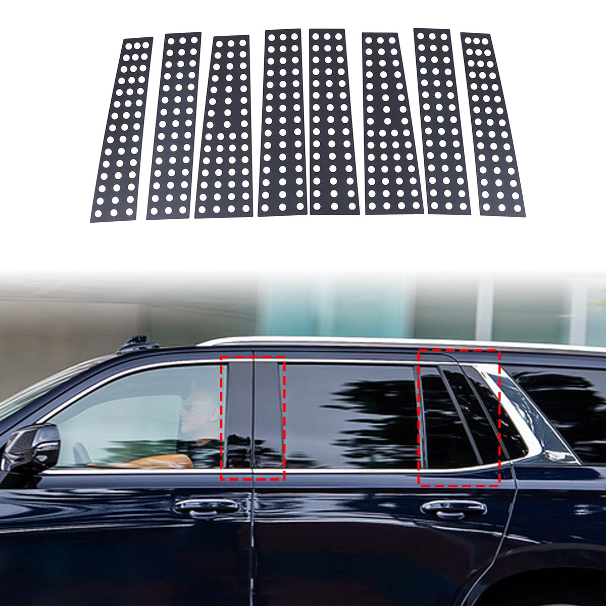 Black Alloy Center Door Pillar Post Mirror Trim Set For Cadillac Escalade 2021+ 4