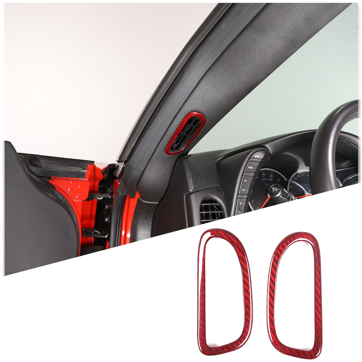 Red Carbon Fiber Interior A-pillar Speaker Frame Trim For Corvette C6 2005-2013 3