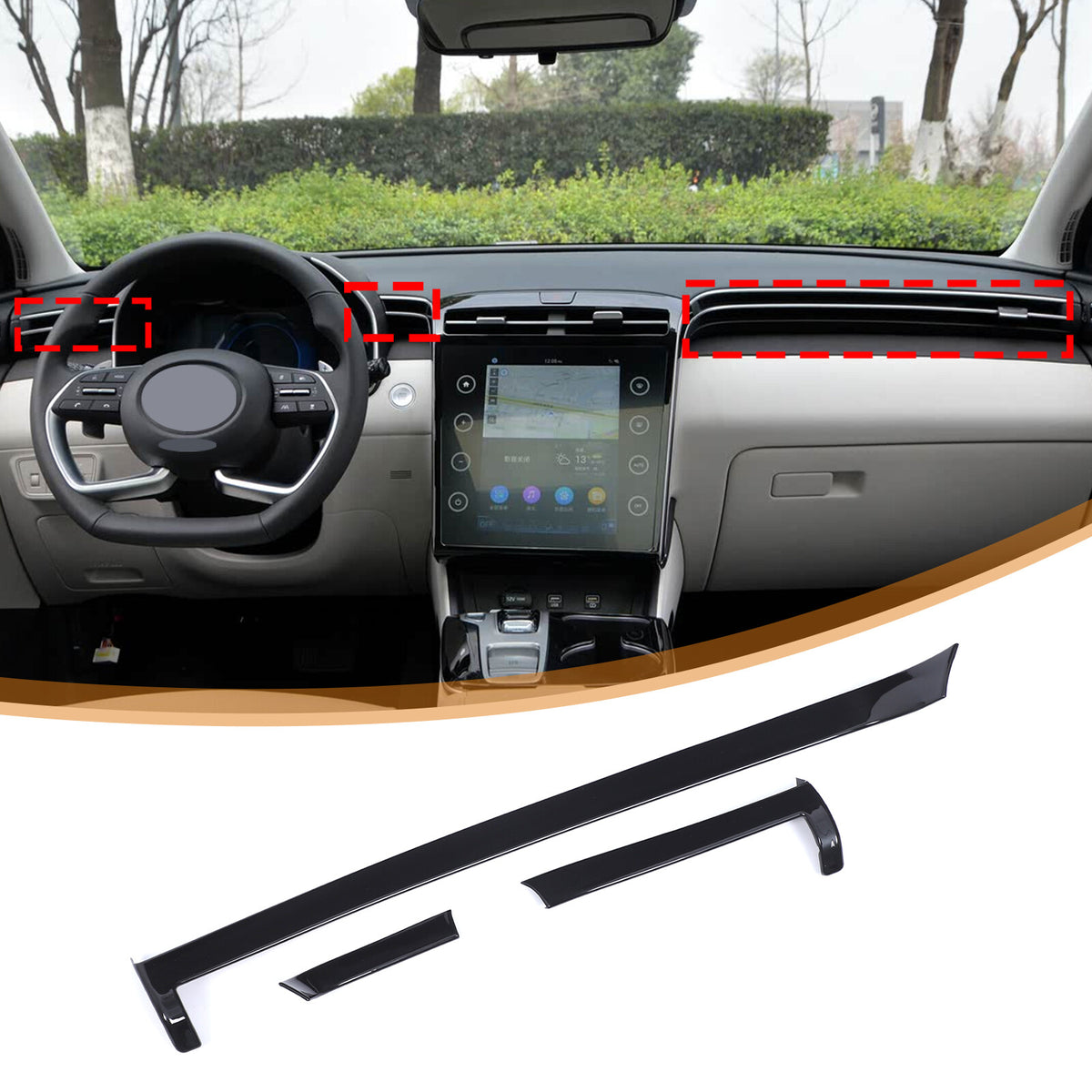 Glossy Black Center Console Air Vent Trim Strip For Hyundai Santa Cruz 2022+ US 16