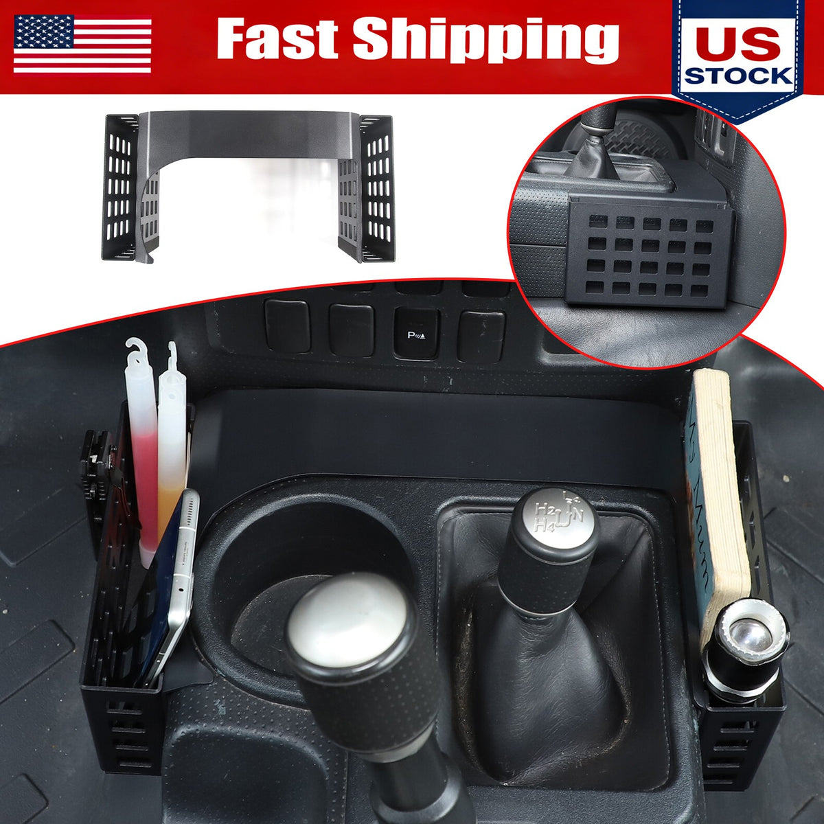 Interior Gear Shift Side Storage Box Two Baskets For Toyota FJ Cruiser 07-21 US 1
