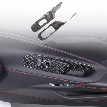 Real Carbon Fiber Window Lift Button Frame Trim For Corvette C8 Coup 2020-2026 3