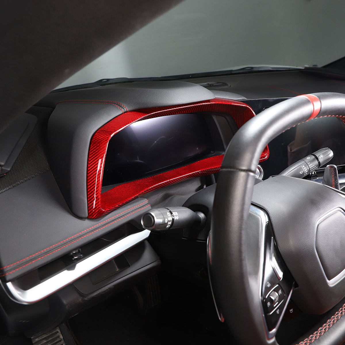 Red Carbon Fiber Instrument & Waterfall Wireless Charger Cover For Corvette C8 9