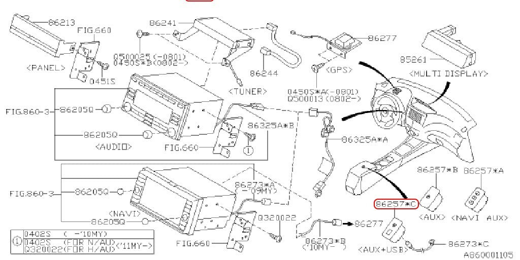 Subaru Genuine Front Console Auxiliary USB Outlet Aux Jack 86257AJ201 OEM 3