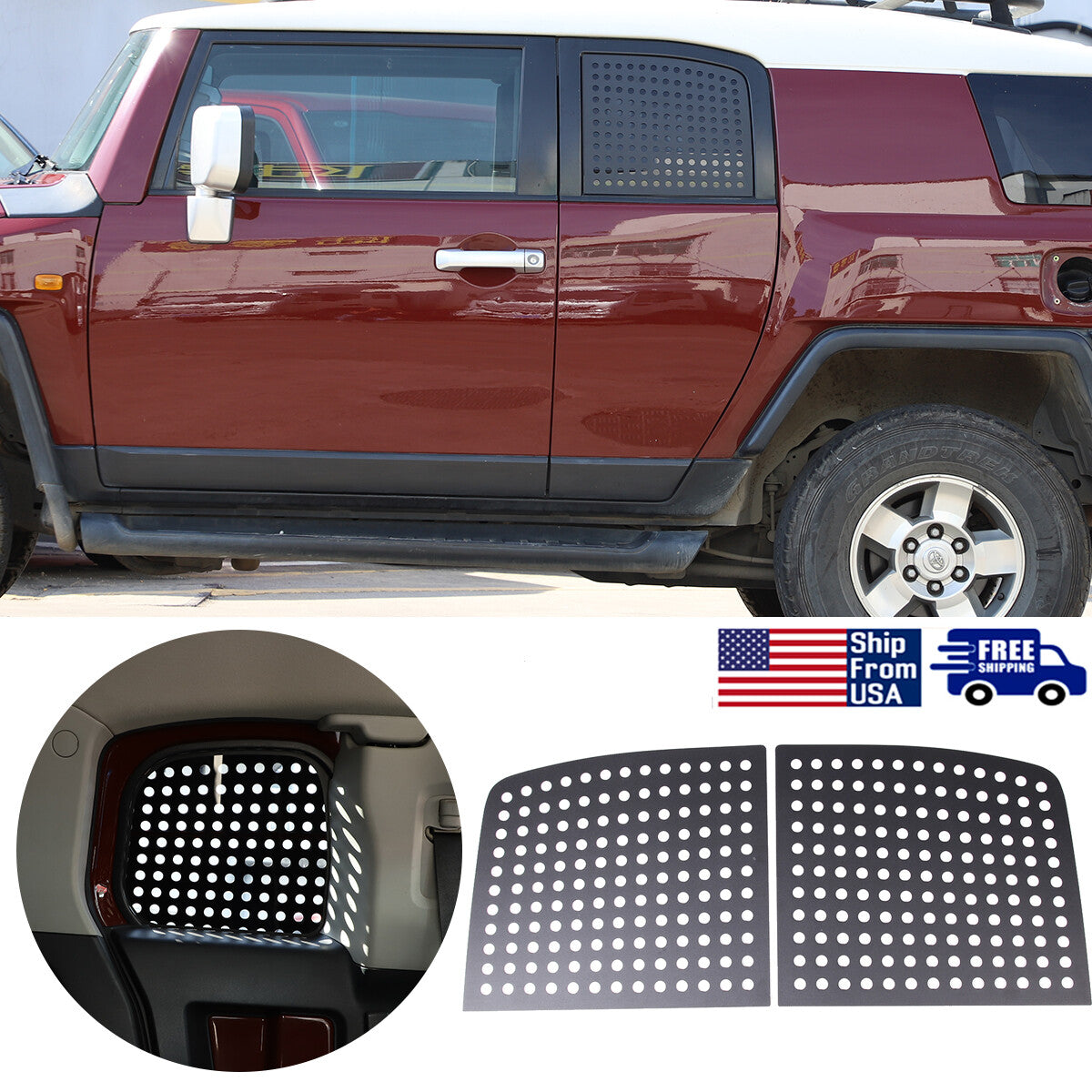 For Toyota FJ Cruiser 2007-2022 Rear Quarter Window Honeycomb Frame Trim Cover 1