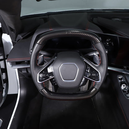 Carbon fiber Style Steering Wheel Top Lower Handle Cover Trim For C8 Corvette 17