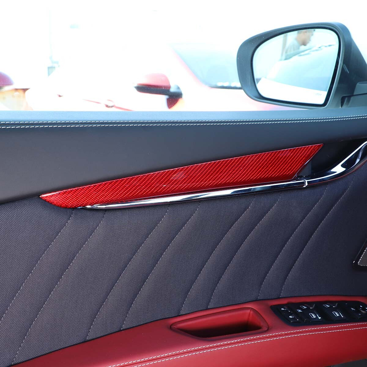 Red Carbon Fiber Inner Door Panel Trim Cover Strip For Maserati Ghibli 2014-2021 12