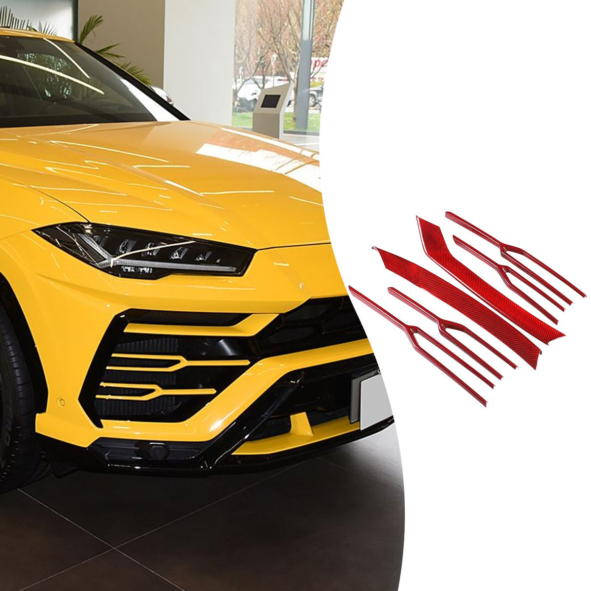Red Real Carbon Fiber Front Grille Strip Trim For Lamborghini Urus 2018-2021 11