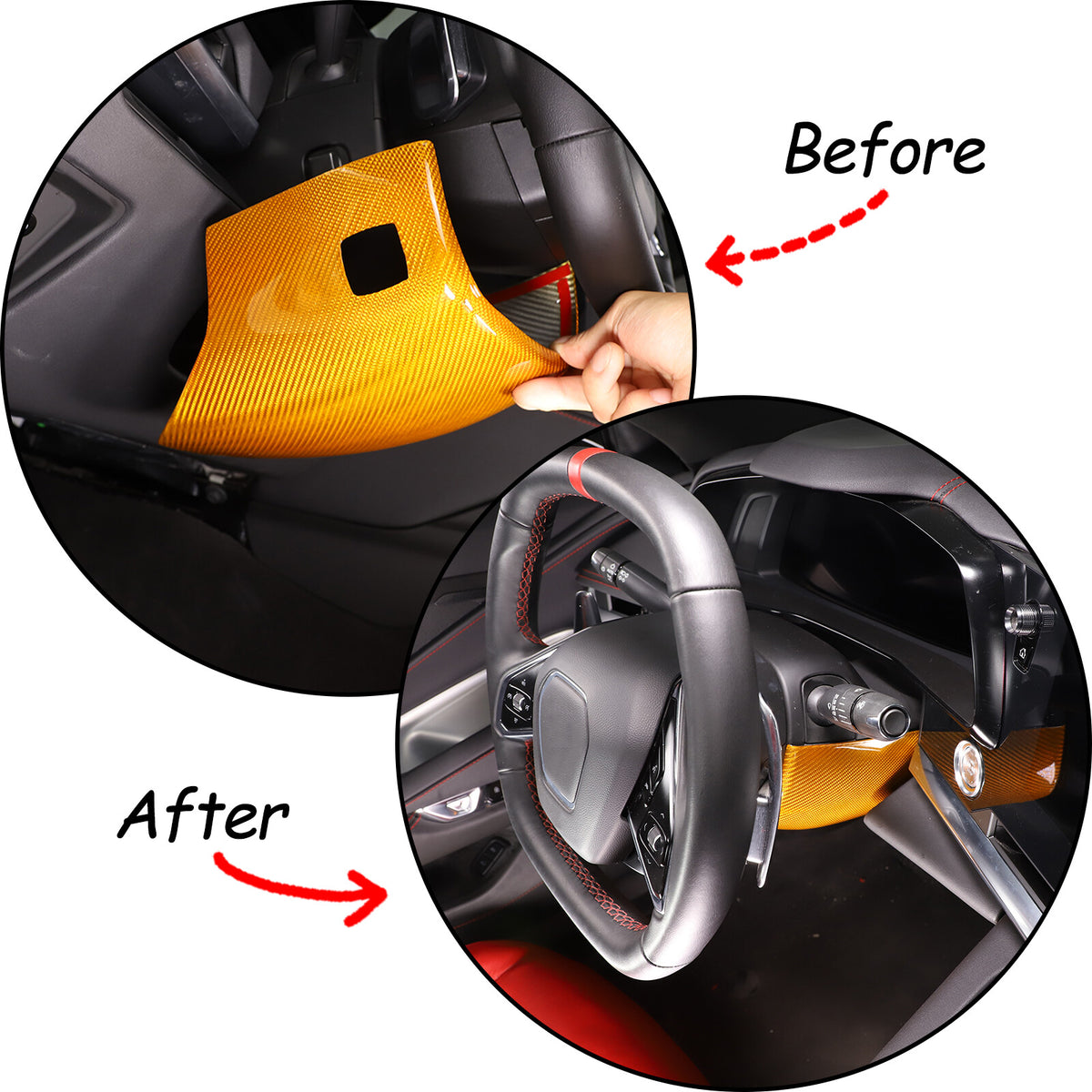 Yellow Carbon fiber Steering Wheel Lower Base Cover For Corvette C8 Z06 20-26 3