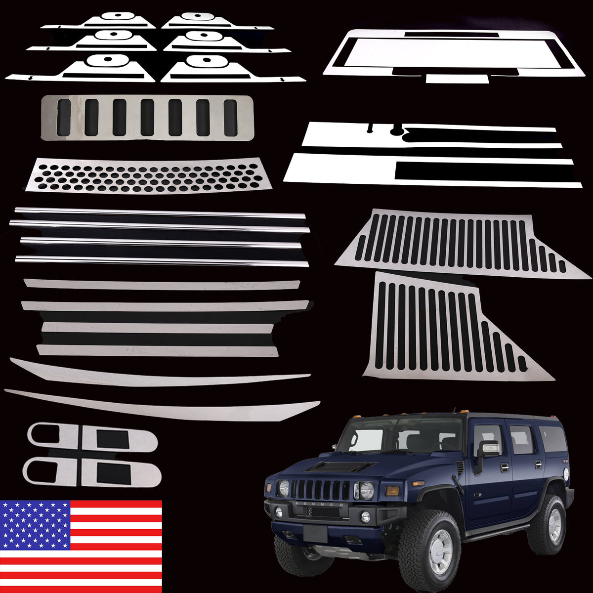 Chrome Steel Exterior Rocker Panel Trim Hood Deck Vent Set For Hummer H2 03-09 1