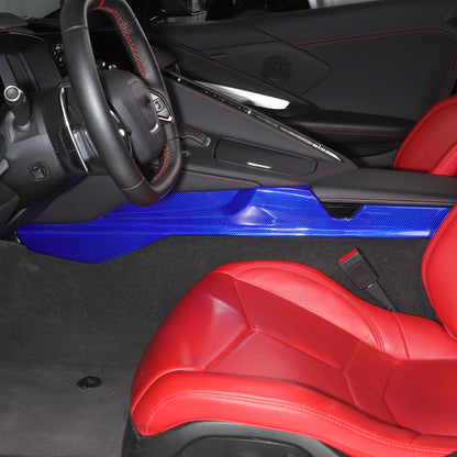 Blue Real Carbon Fiber Lower Armrest Box Panel Trim For Corvette C8 2020+ 15