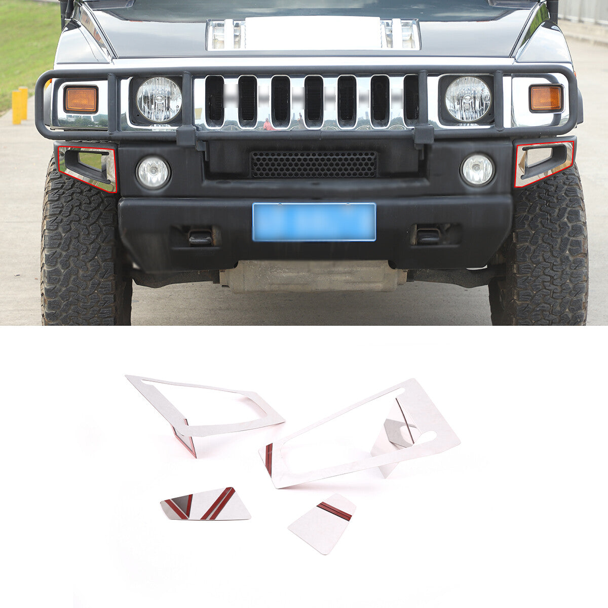 For 03-09 Hummer H2 Stainless Steel Front Bumper 4pcs Silver Accent Trim US 8