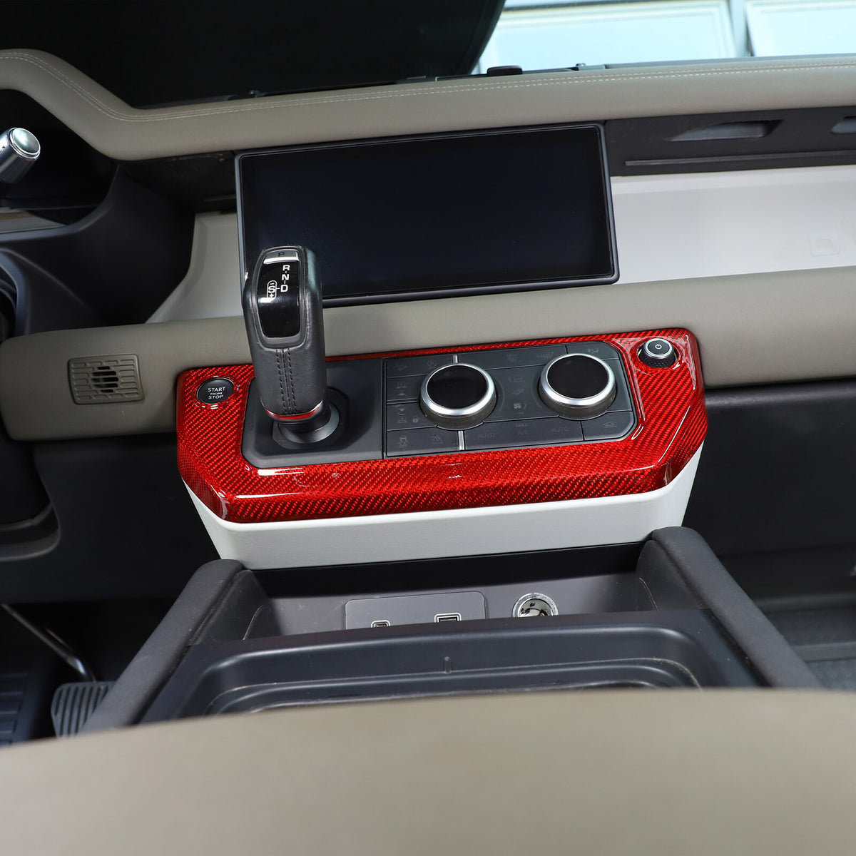 Red Real Carbon Fiber Air Conditioning Switch Panel Trim for LR Defender 2020-24 6