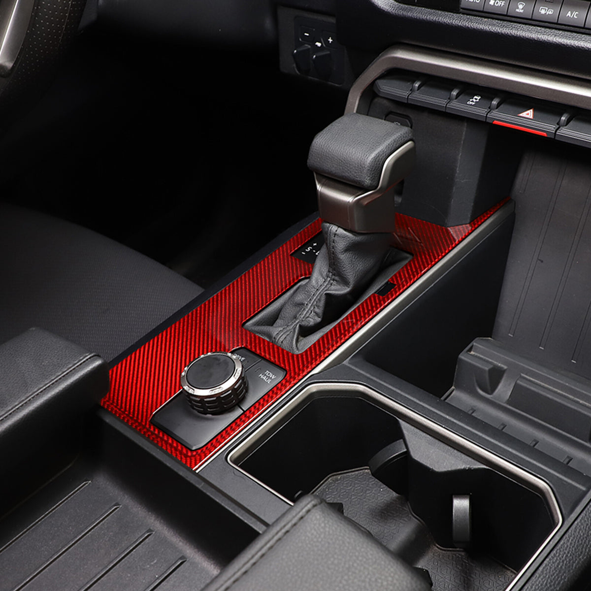 Red Real Carbon Fiber Center Console Gear Panel Cover for Toyota Tundra 2022-26 12
