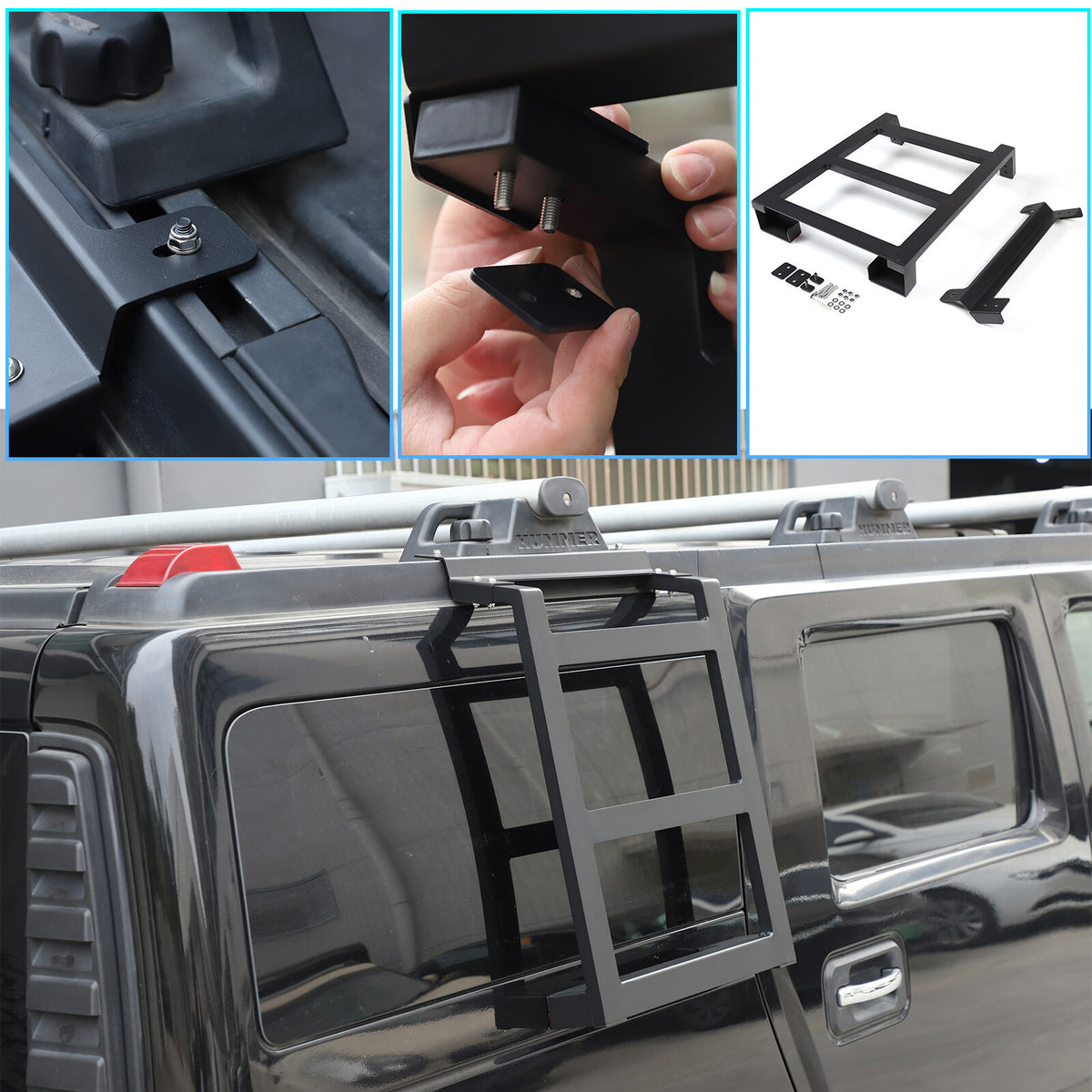 Alloy Rear Roof Climbing Ladder Rack Window Molle Panel For Hummer H2 2003-09 63