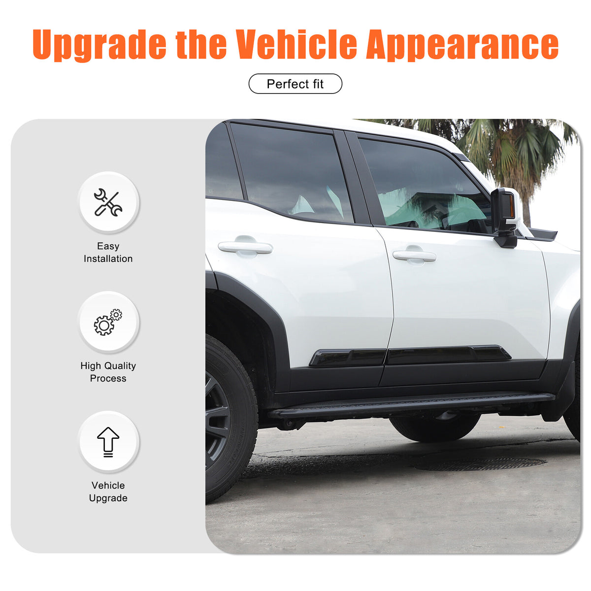 Glossy black Body Side Door Moulding Cover Trim For Toyota Land Cruiser LC250 24 14