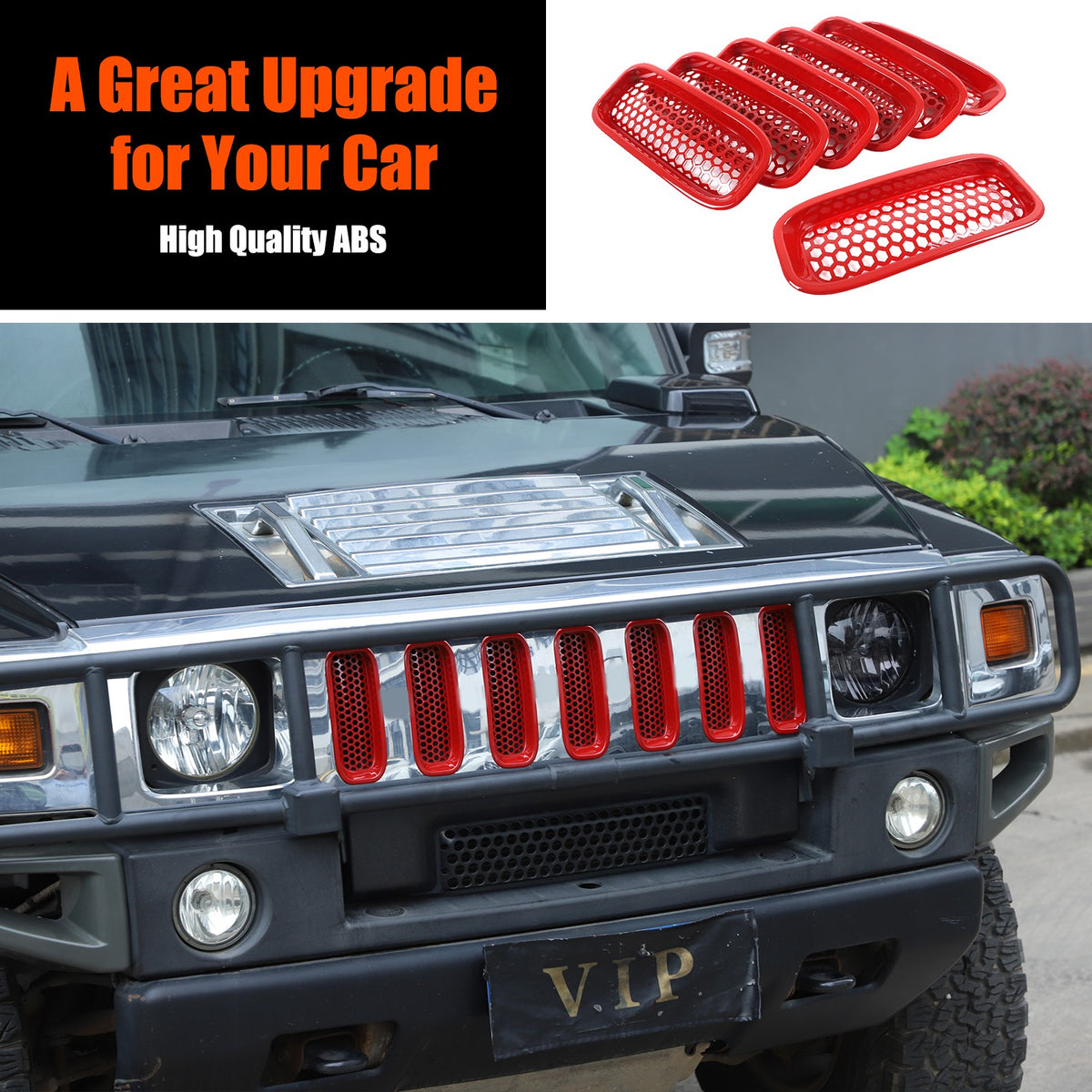 Sport Red ABS Front Grille Anti-Insect Bug Screen Trim For Hummer H2 2003-2009 19