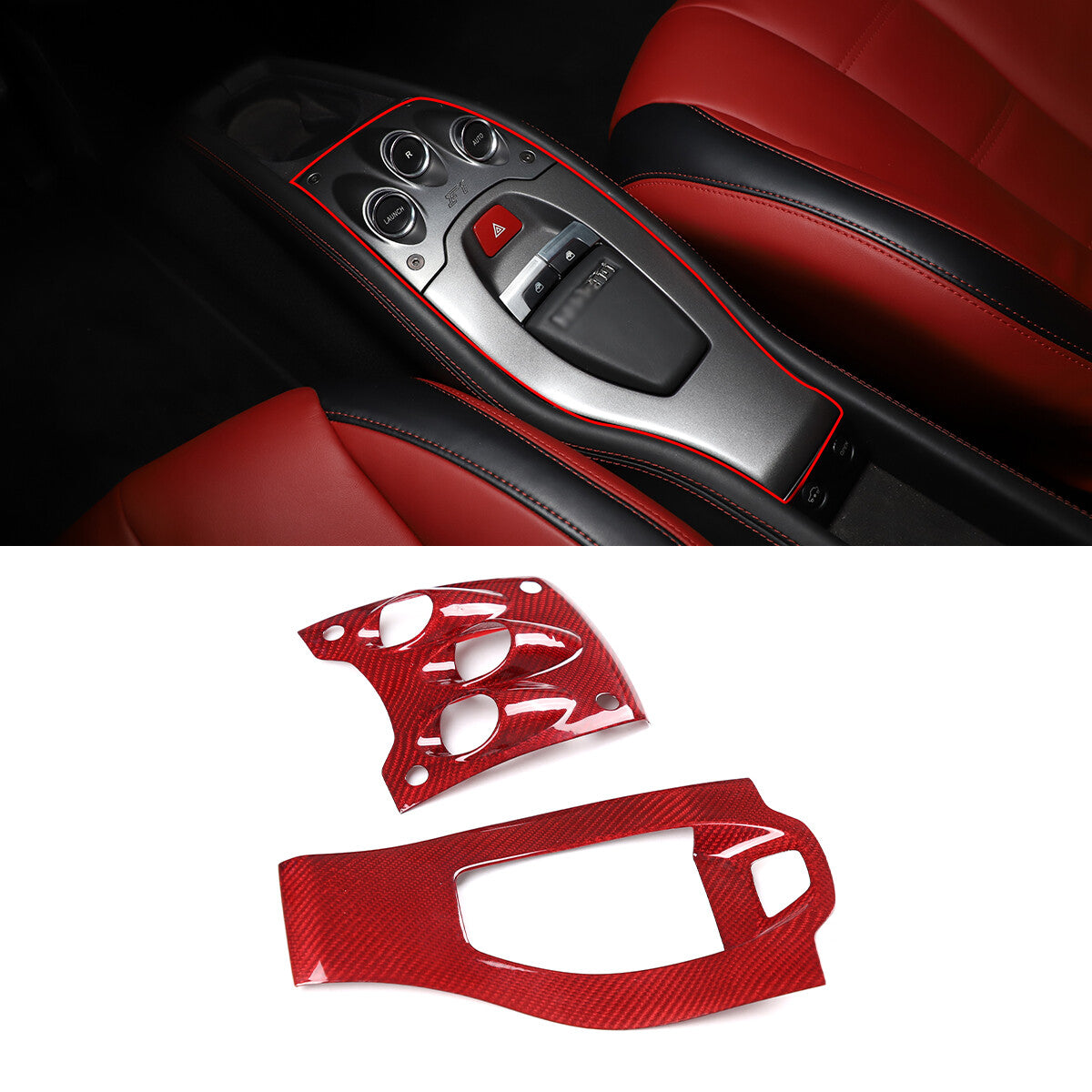 Red Real Carbon Fiber Center Interior Set Cover Trim Kit For Ferrari 458 2011-16 68