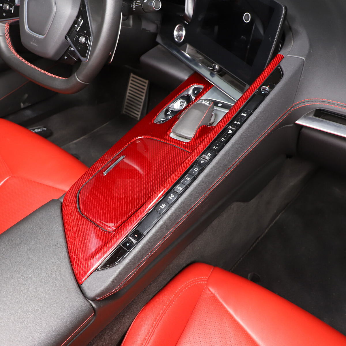 Red Center Console Gear Shift Panel Decor Cover Trim for Corvette C8 2020-25 11