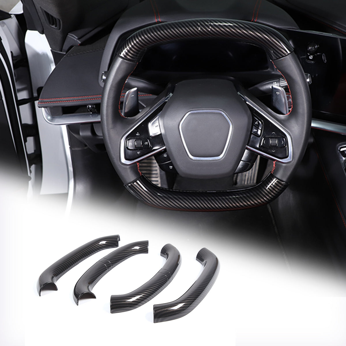 Carbon fiber Style Steering Wheel Top Lower Handle Cover Trim For C8 Corvette 15