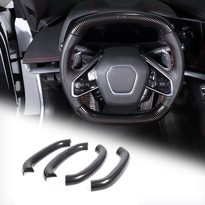 Carbon fiber Style Steering Wheel Top Lower Handle Cover Trim For C8 Corvette 15