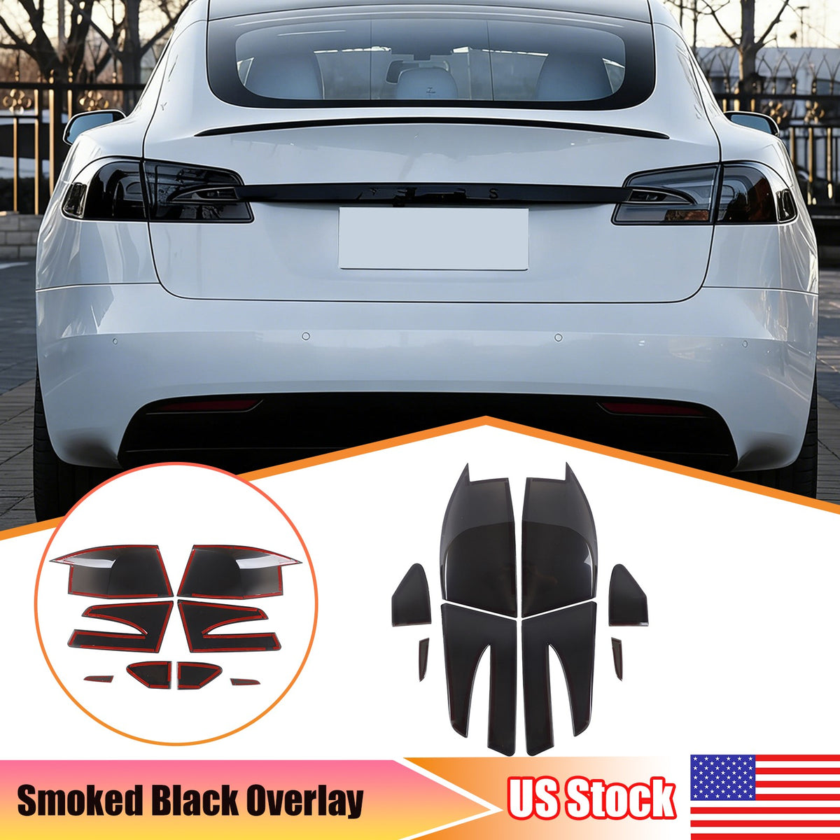 Smoked Black Rear Tail Light Guard Cover Trim Bezels For Tesla Model S 14-21 US 1