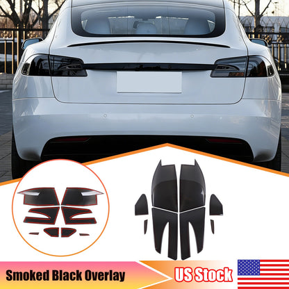 Smoked Black Rear Tail Light Guard Cover Trim Bezels For Tesla Model S 14-21 US 1