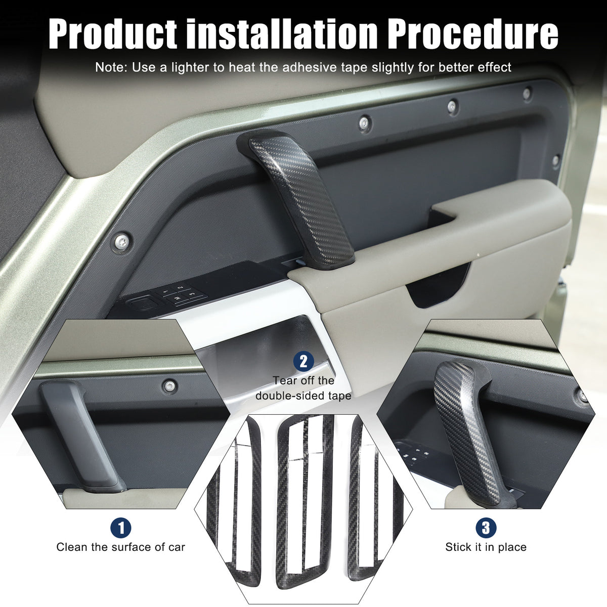 Matte Real Carbon Interior Door Handle Cover Trim For LR Defender 110 2020-23 5