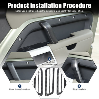 Matte Real Carbon Interior Door Handle Cover Trim For LR Defender 110 2020-23 5