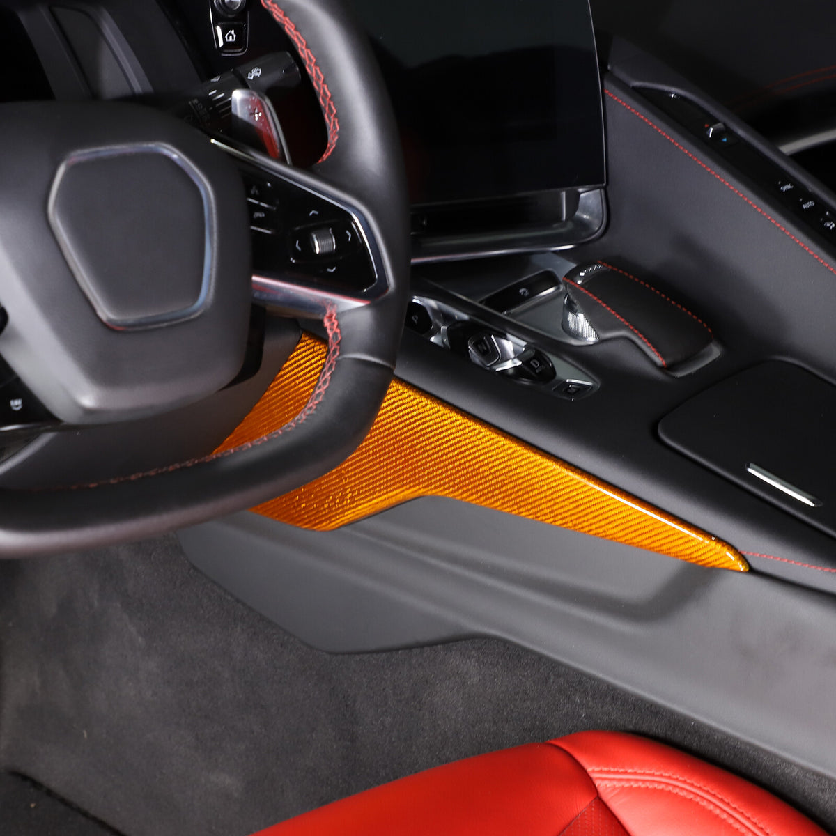 Yellow Carbon Fiber Center Console Side Panel Trim Cover For 2020-25 Corvette C8 21