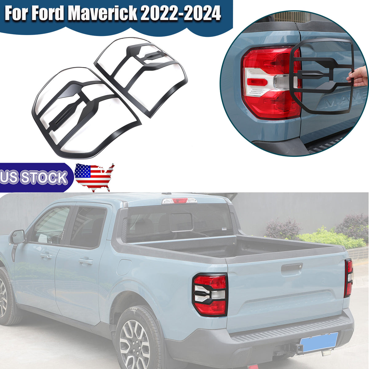 Matte Black Rear Taillight Trim Cover Bezel For Ford Maverick 2022-2024 US 1