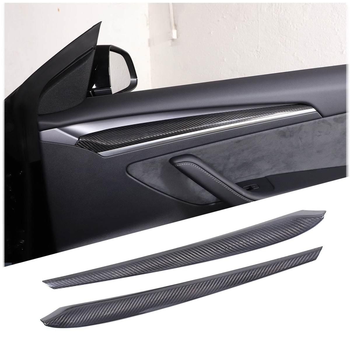 Real Carbon fiber inner door Armrest panel Trim Cover For Tesla Model 3 Y 21-22 1