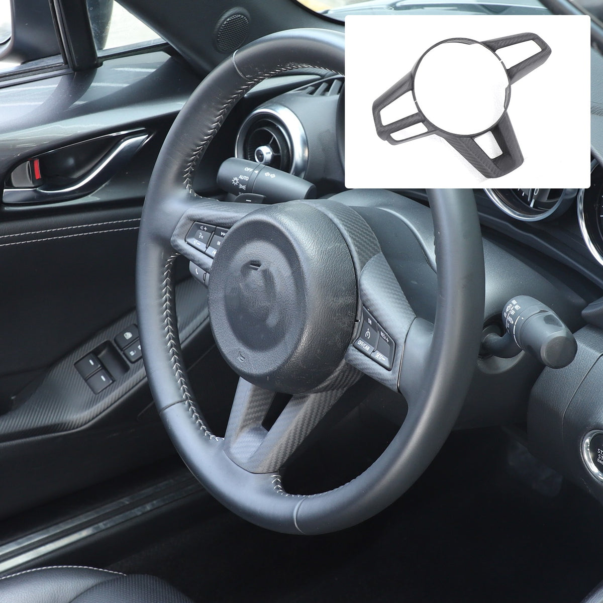 Matte Real Carbon Fiber Steering Wheel Button Trim For Mazda MX-5 Miata 16-25 2