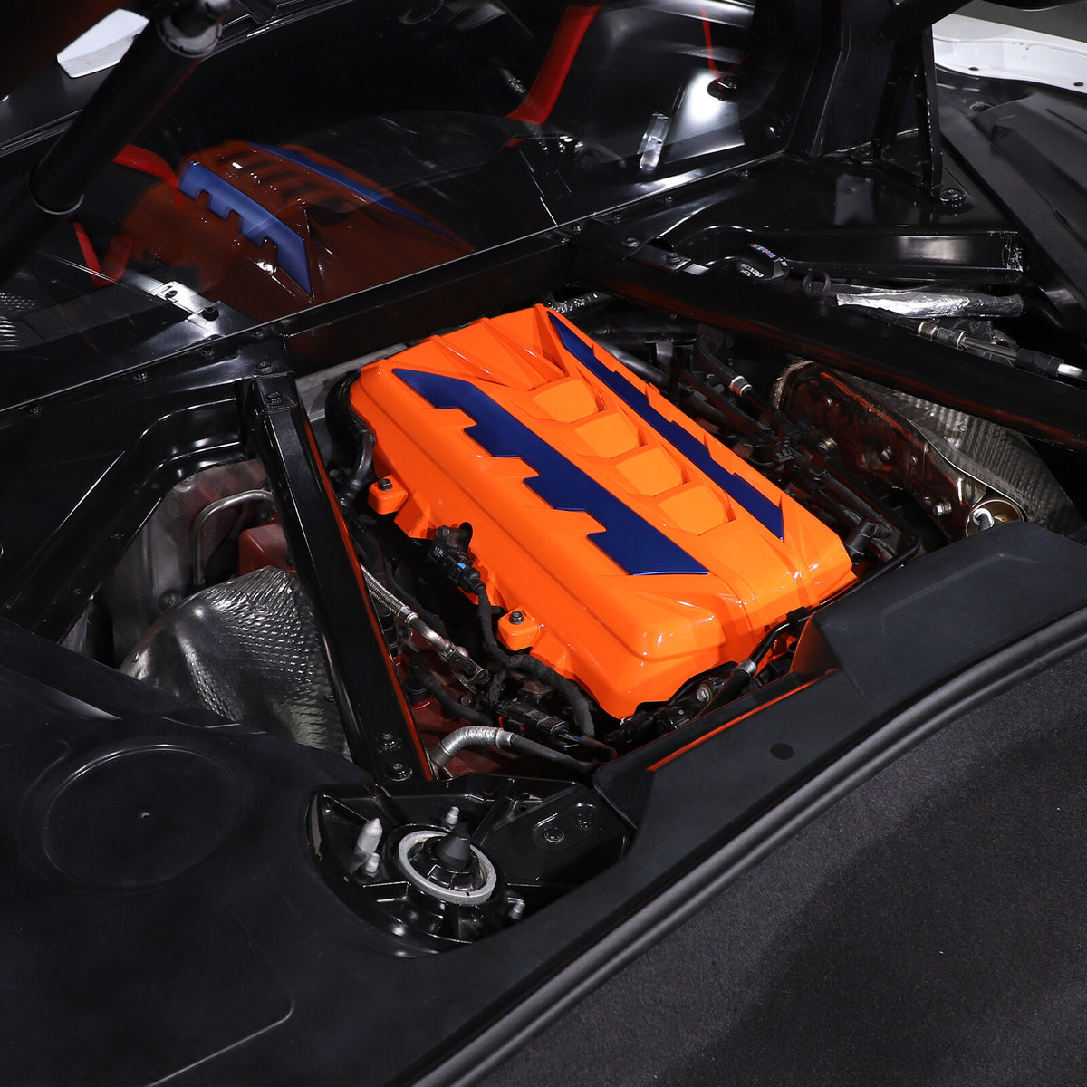 Orange Engine Bay Panel Cover Trim in Edge Blue For Corvette Coupe C8 2020-2026 22