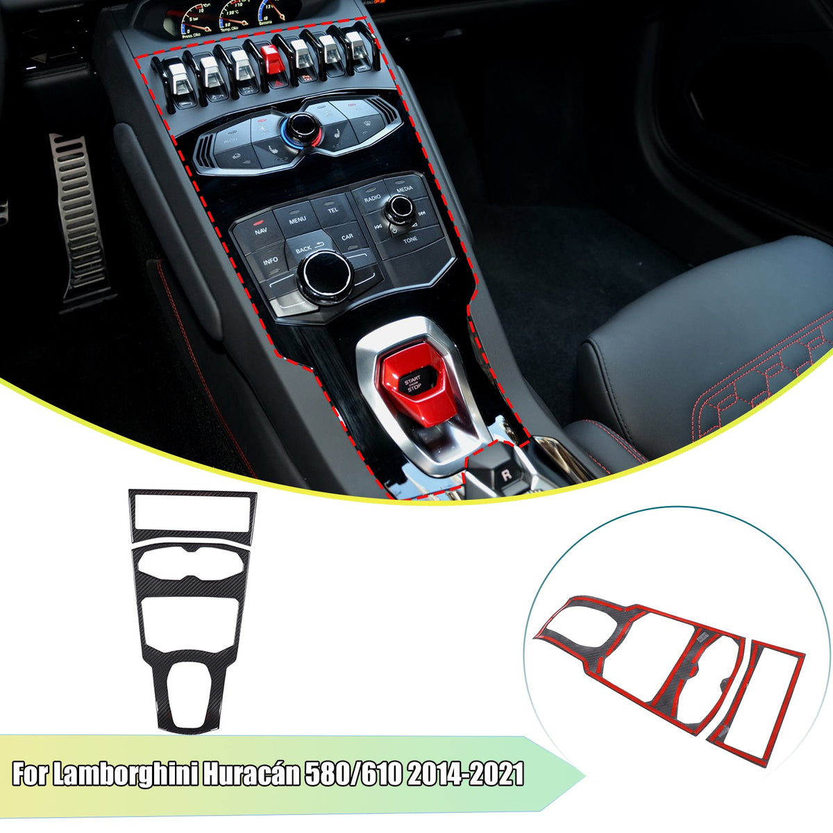 Real Carbon Fiber Center Multi Media Trim For Lamborghini Huracan 580/610 14-18 1