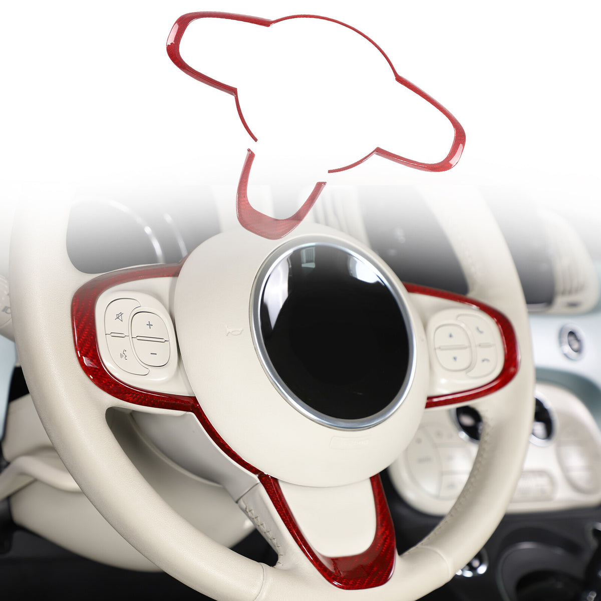 Red Real Carbon Fiber Steering Wheel Button Trim For Fiat 500 Abarth 595 695 16+ 20