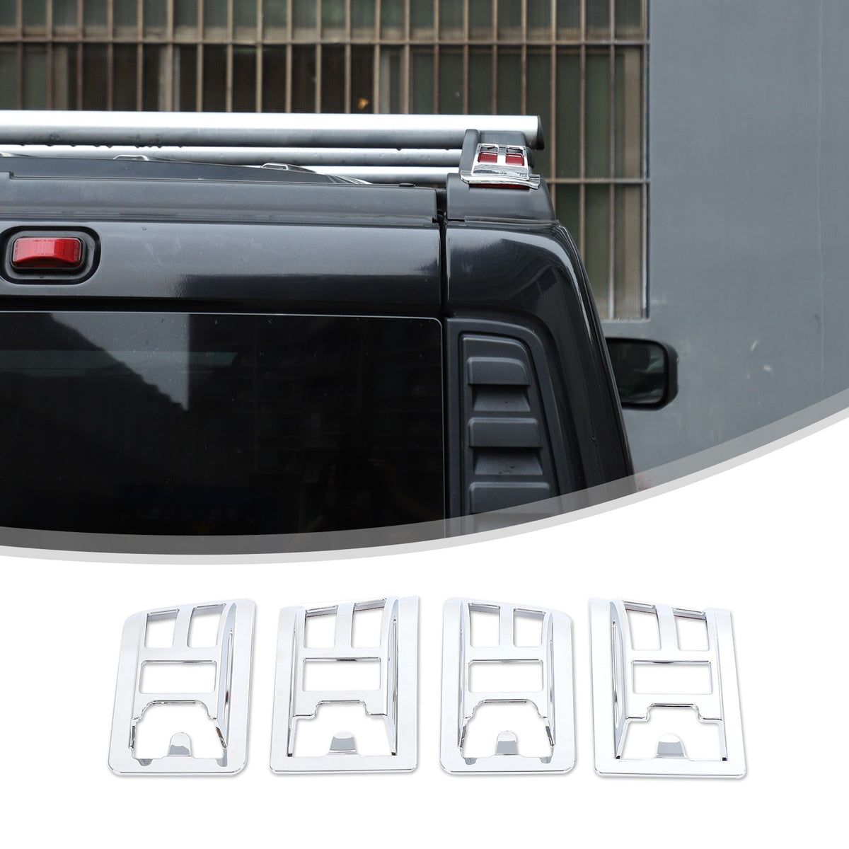 ABS Silver Front & Rear Roof Light Guard Cover Trim Set For Hummer H2 2003-2009 17