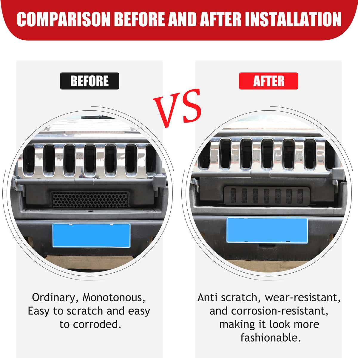 Black Alloy Black Front bumper Lower Grille Trim Cover For Hummer H2 2003-2009 13