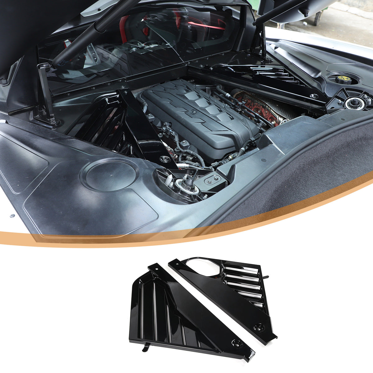Glossy Black Engine Cover Engine Bay Panel Trim Cover For Corvette C8 2020-2026 7