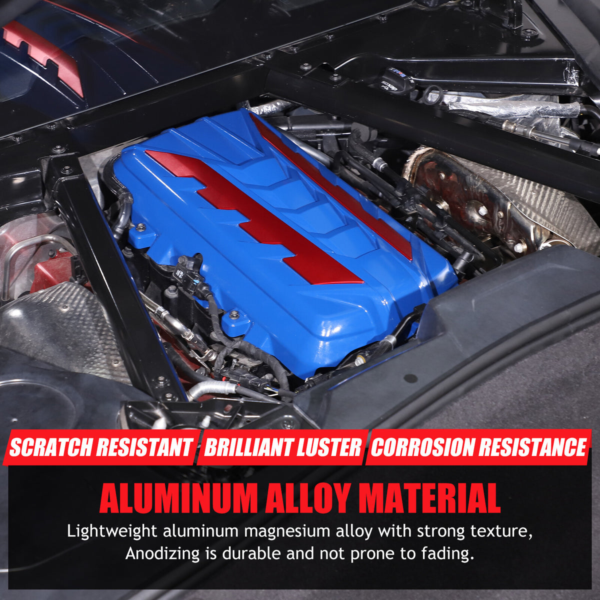 Blue Engine Bay Panel Cover Trim in Edge Red For Corvette C8 2020-26 9