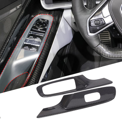 Real Carbon Fiber Window Lift Switch Panel Trim For Corvette C8 Convertible 1
