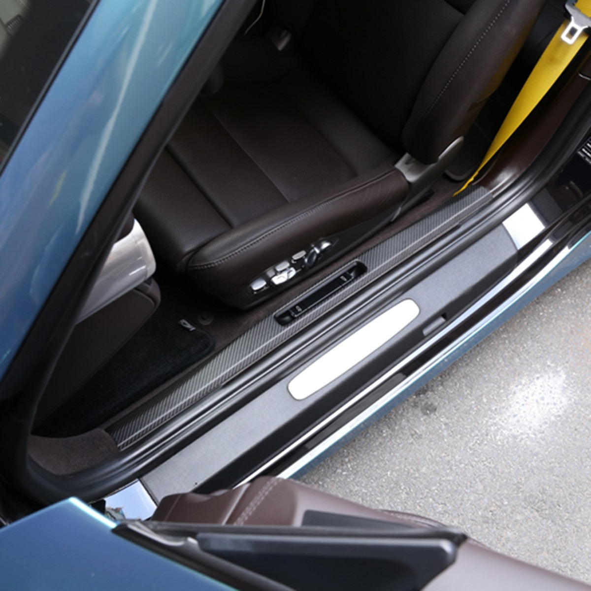 Matte Real Carbon Fiber Inner Door Sill Trim For Porsche 718 982 911 991 2016-19 1